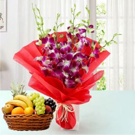 Orchid With Fresh Fruit Basket